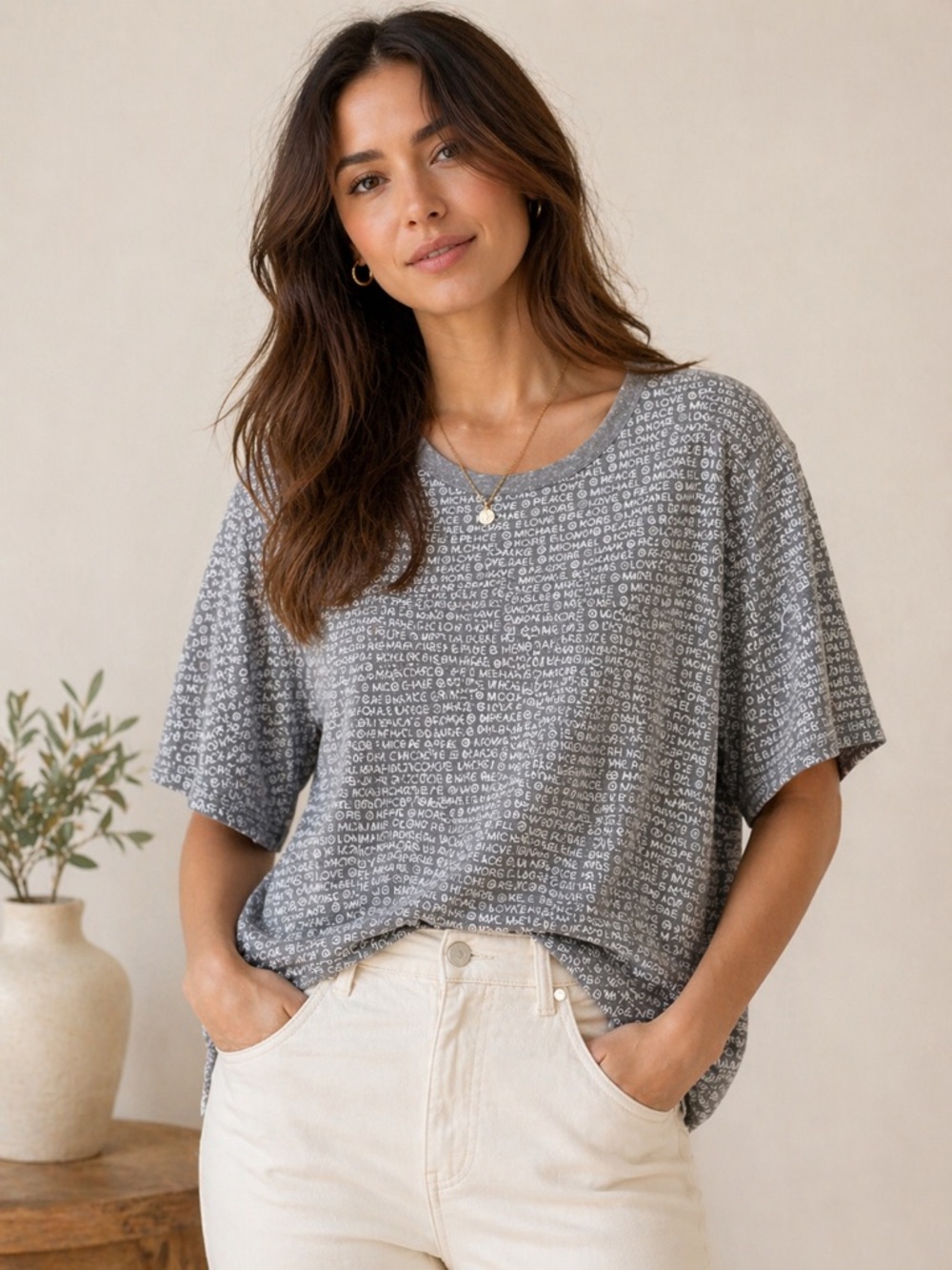 Michael Kors Gray Short-Sleeve Logo Graphic Tee